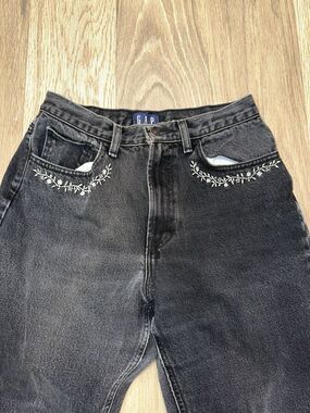Vintage Gap 90s Jeans Womens 25x25 Embroidered Black Floral Girlfriend Relaxed